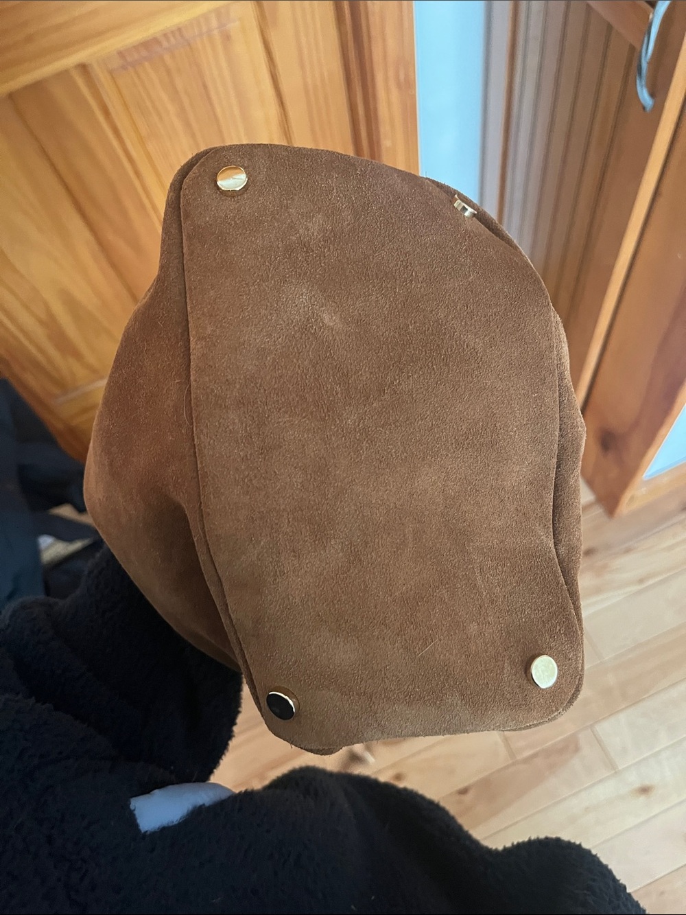 Suede Brown Shoulder Bag with Adjustable Strap - Picture 6 of 7